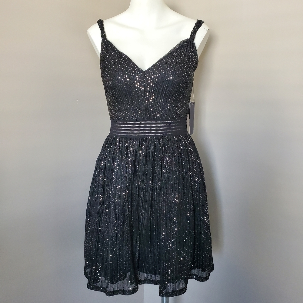 CITY STUDIO Black Sequin Dress‎ Sz 7 Whimsigoth Dark Romantic Formal Prom NWT
